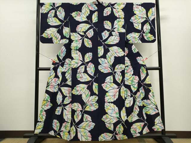平和屋着物∴夏物　浴衣　注染　枝葉文　手縫い　綿　逸品　CABK6649ze