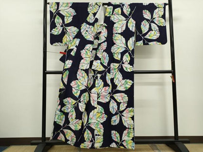 平和屋着物∴夏物　浴衣　注染　枝葉文　手縫い　綿　逸品　CABK6649ze