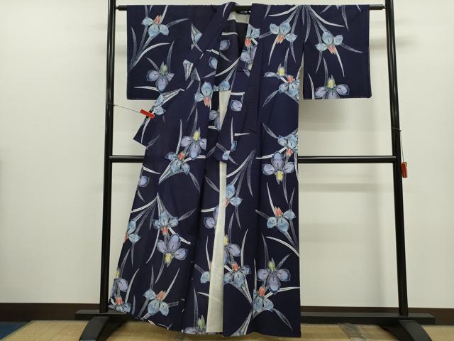 平和屋着物∴夏物　浴衣　注染　燕子花　手縫い　綿　逸品　未使用　CABK6650ze