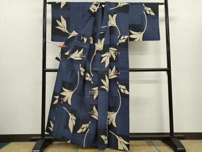 平和屋着物∴夏物　浴衣　注染　舞花文　手縫い　綿　逸品　CABK6652ze