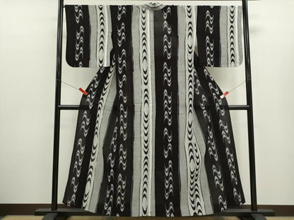 平和屋着物∴夏物　阿波しじら織　浴衣　抽象間道　綿　逸品　CABK6653ze