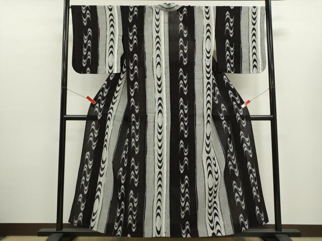 平和屋着物∴夏物　阿波しじら織　浴衣　抽象間道　綿　逸品　CABK6653ze