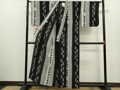 平和屋着物∴夏物　阿波しじら織　浴衣　抽象間道　綿　逸品　CABK6653ze