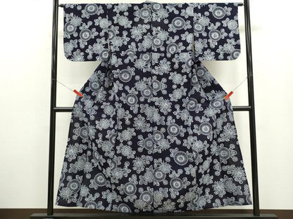 平和屋着物∴夏物　浴衣　注染　草花文　手縫い　綿　逸品　CABK6655ze