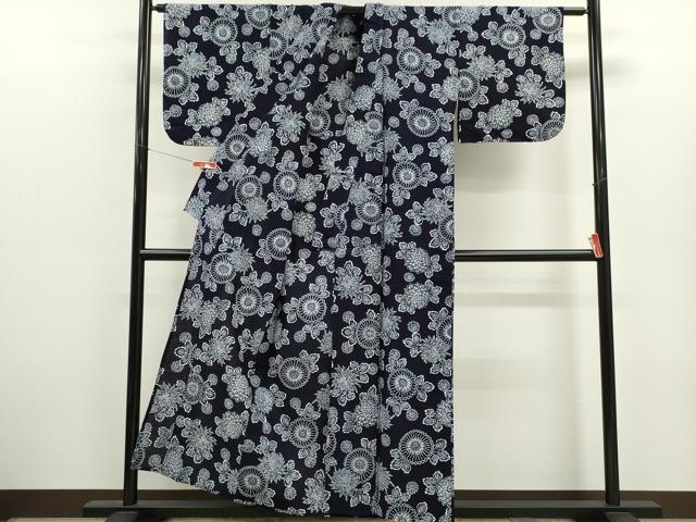 平和屋着物∴夏物　浴衣　注染　草花文　手縫い　綿　逸品　CABK6655ze