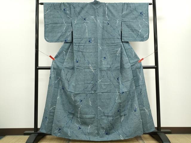 平和屋着物∴夏物　浴衣　注染　燕枝葉文　手縫い　綿　逸品　CABK6656ze