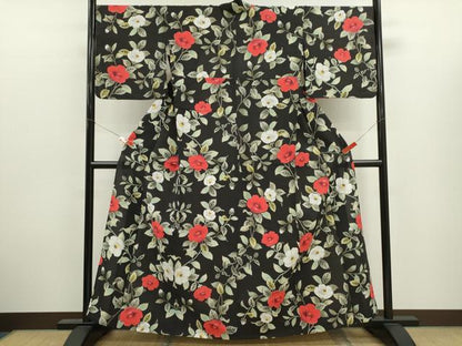 平和屋着物∴夏物　浴衣　注染　枝椿　手縫い　綿　逸品　CABK6657ze
