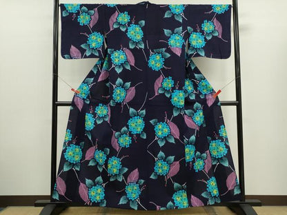 平和屋着物∴夏物　浴衣　注染　紫陽花　綿　逸品　未使用　CABK6658ze
