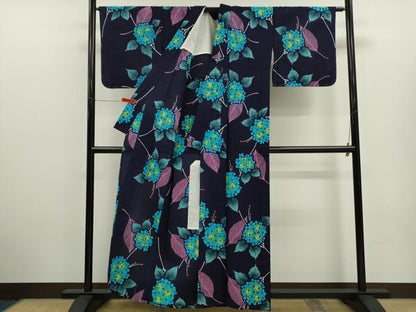 平和屋着物∴夏物　浴衣　注染　紫陽花　綿　逸品　未使用　CABK6658ze
