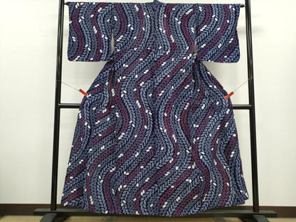 平和屋着物∴夏物　浴衣　有松鳴海絞り　舞葉流線文　綿　逸品　CABK6662ze