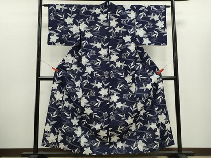 平和屋着物∴夏物　浴衣　注染　流水草花文　逸品　CABK6664ze