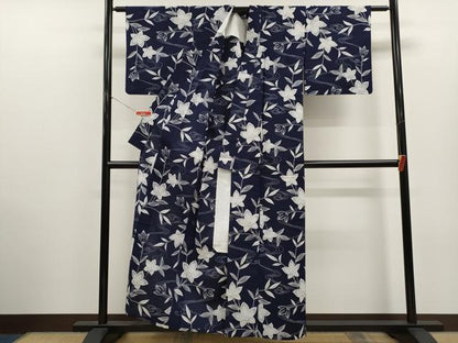 平和屋着物∴夏物　浴衣　注染　流水草花文　逸品　CABK6664ze