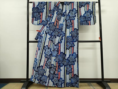 平和屋着物∴夏物　浴衣　有松鳴海絞り　草花文　綿　逸品　CABK6670ze