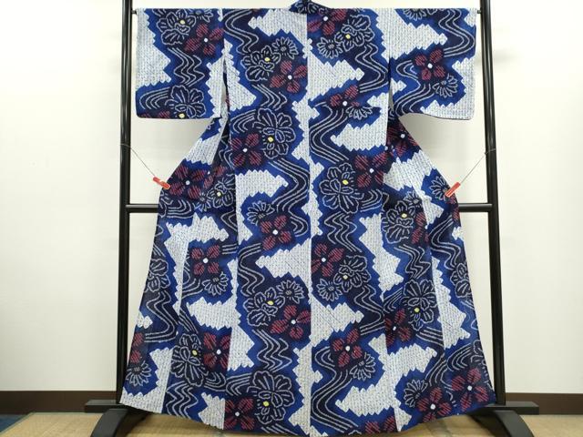 平和屋着物∴夏物　浴衣　有松鳴海絞り　流水舞花文　綿　逸品　CABK6672ze