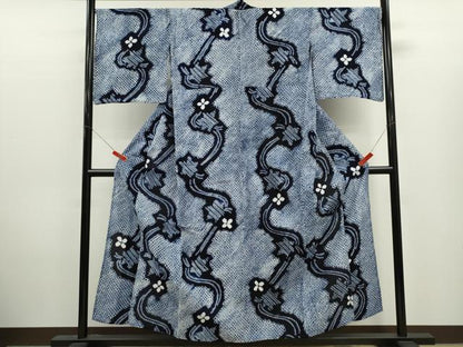 平和屋着物∴夏物　浴衣　有松鳴海絞り　舞花文　綿　逸品　CABK6673ze