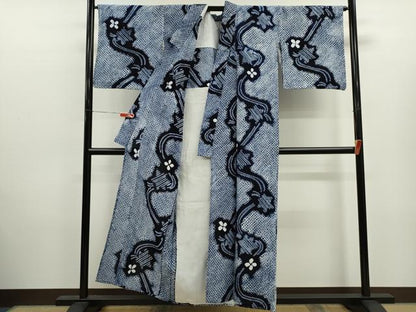 平和屋着物∴夏物　浴衣　有松鳴海絞り　舞花文　綿　逸品　CABK6673ze