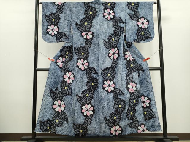 平和屋着物∴夏物　浴衣　有松鳴海絞り　草花文　綿　逸品　CABK6674ze