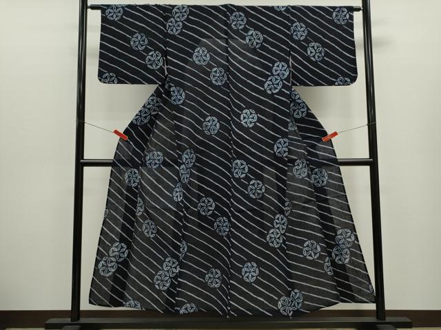 平和屋着物∴夏物　浴衣　有松鳴海絞り　斜線花丸文　綿　逸品　CABK6684ze