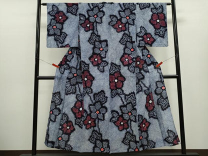 平和屋着物∴夏物　浴衣　有松鳴海絞り　草花文　綿　逸品　CABK6689ze