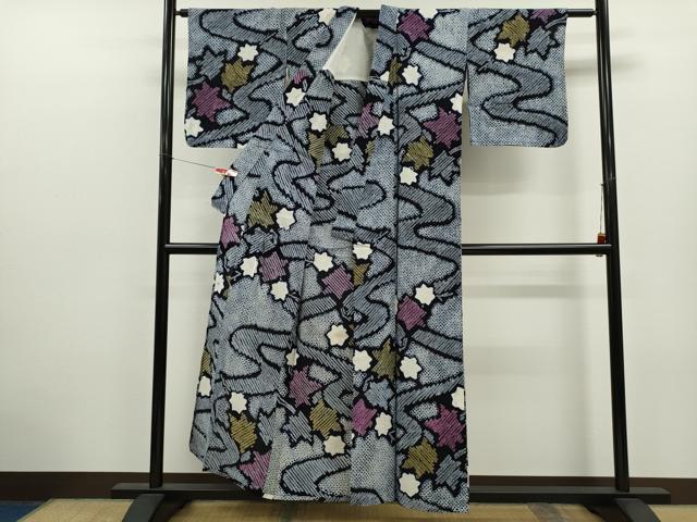 平和屋着物∴夏物　浴衣　有松鳴海絞り　舞花文　綿　逸品　CABK6690ze