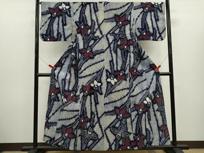 平和屋着物∴夏物　浴衣　有松鳴海絞り　燕子花　綿　逸品　CABK6698ze