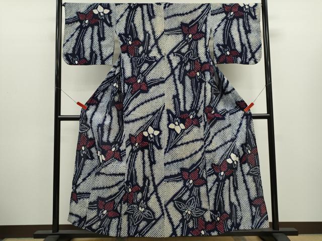 平和屋着物∴夏物　浴衣　有松鳴海絞り　燕子花　綿　逸品　CABK6698ze
