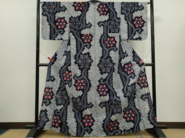 平和屋着物∴夏物　浴衣　有松鳴海絞り　舞花文　綿　逸品　CABK6703ze