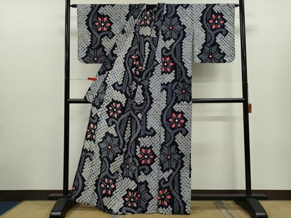 平和屋着物∴夏物　浴衣　有松鳴海絞り　舞花文　綿　逸品　CABK6703ze