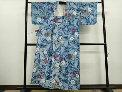 平和屋着物∴夏物　浴衣　有松鳴海絞り　扇面舞花文　綿　逸品　CABK6707ze