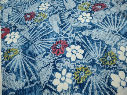 平和屋着物∴夏物　浴衣　有松鳴海絞り　扇面舞花文　綿　逸品　CABK6707ze