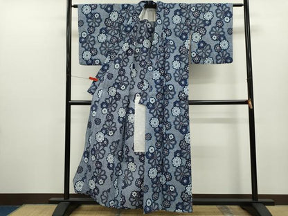 平和屋着物∴夏物　浴衣　リップル生地　舞花文　手縫い　綿　逸品　CABK6712ze