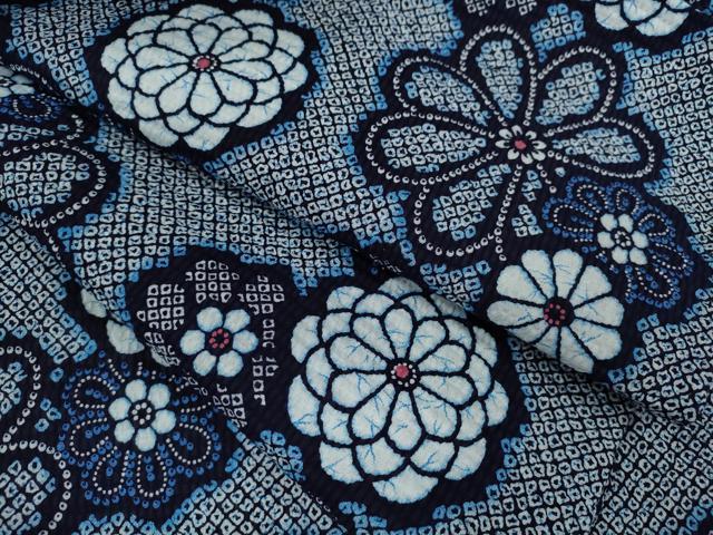 平和屋着物∴夏物　浴衣　リップル生地　舞花文　手縫い　綿　逸品　CABK6712ze