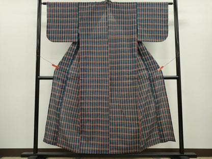 平和屋着物∴夏物　阿しじら織波　浴衣　格子柄　綿　逸品　CABK6721ze