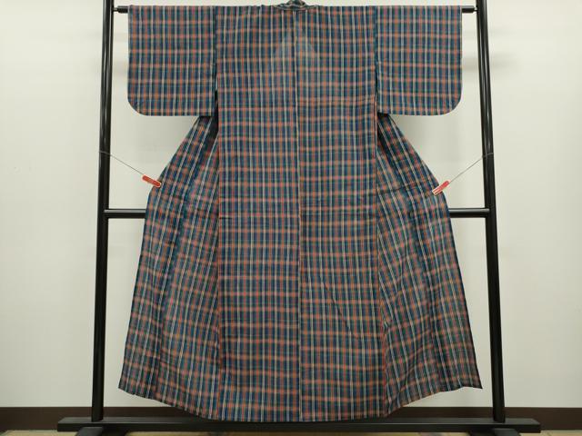 平和屋着物∴夏物　阿しじら織波　浴衣　格子柄　綿　逸品　CABK6721ze
