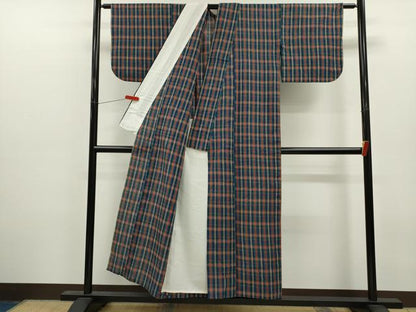 平和屋着物∴夏物　阿しじら織波　浴衣　格子柄　綿　逸品　CABK6721ze