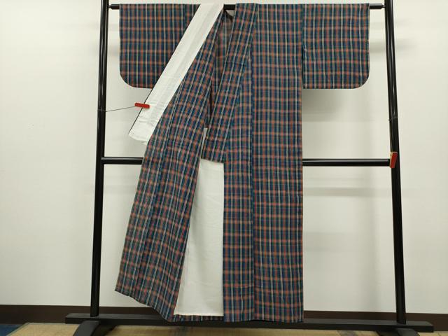 平和屋着物∴夏物　阿しじら織波　浴衣　格子柄　綿　逸品　CABK6721ze