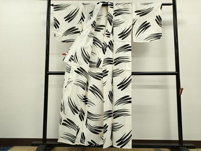 平和屋着物∴夏物　浴衣　注染　抽象文　手縫い　綿　逸品　CABK6727ze