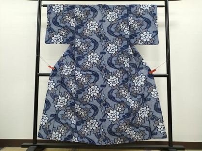 平和屋着物∴夏物　浴衣　リップル生地　立波草花文　綿　逸品　CABK6728ze