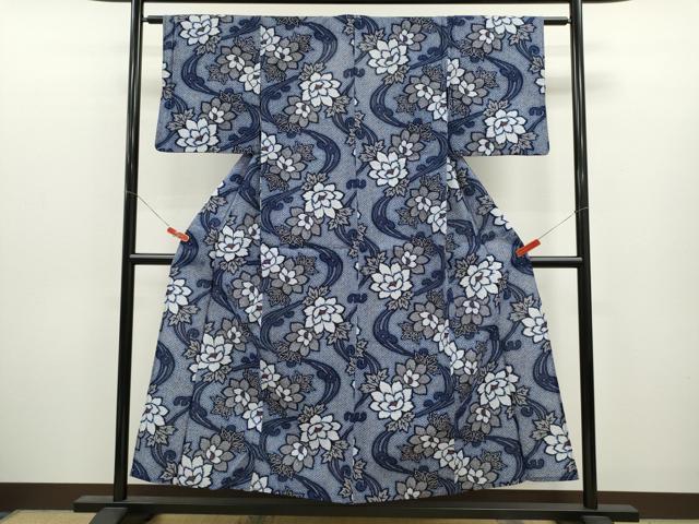 平和屋着物∴夏物　浴衣　リップル生地　立波草花文　綿　逸品　CABK6728ze