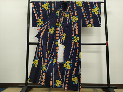 平和屋着物∴夏物　浴衣　注染　草花文　手縫い　綿　逸品　CABK6730ze