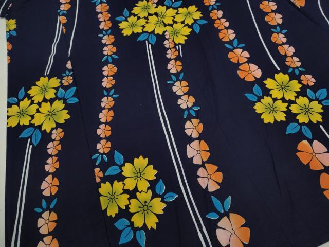 平和屋着物∴夏物　浴衣　注染　草花文　手縫い　綿　逸品　CABK6730ze