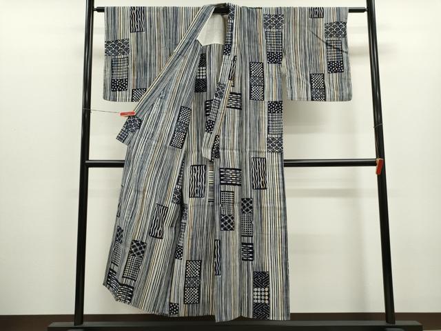 平和屋着物∴夏物　浴衣　注染　吉祥文　手縫い　綿　逸品　CABK6731ze