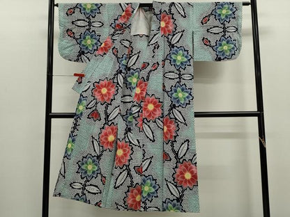 平和屋着物∴夏物　浴衣　注染　枝花文　手縫い　綿　逸品　CABK6735ze