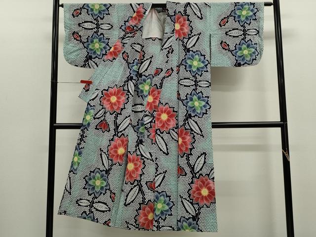 平和屋着物∴夏物　浴衣　注染　枝花文　手縫い　綿　逸品　CABK6735ze