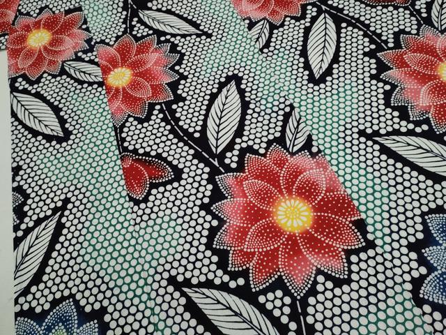 平和屋着物∴夏物　浴衣　注染　枝花文　手縫い　綿　逸品　CABK6735ze