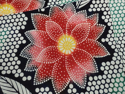 平和屋着物∴夏物　浴衣　注染　枝花文　手縫い　綿　逸品　CABK6735ze