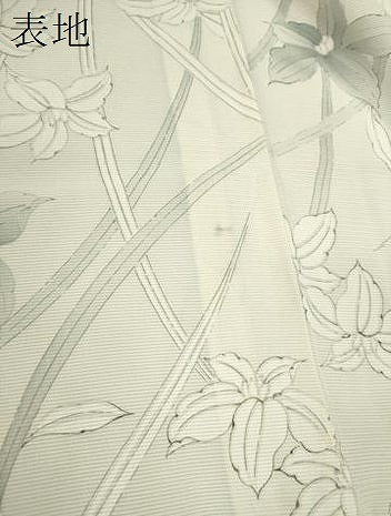 平和屋着物＊夏物　小紋　絽　手描き　草花文　銀彩　正絹　逸品　CABK6756ze