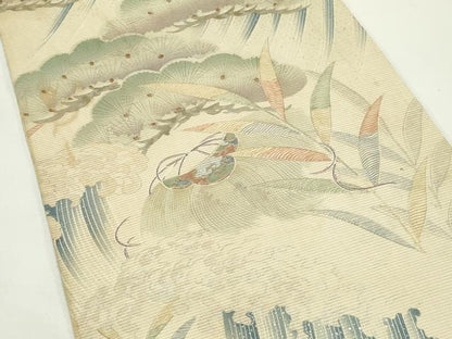 平和屋着物＊夏物　アンティーク　大正ロマン　丸帯　龍　吉祥松文　銀彩　正絹　逸品　CABK6801rv