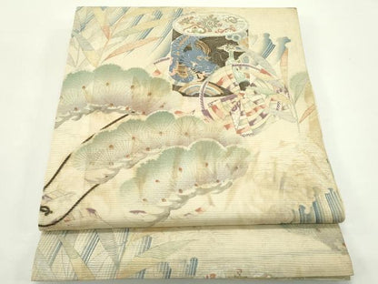 平和屋着物＊夏物　アンティーク　大正ロマン　丸帯　龍　吉祥松文　銀彩　正絹　逸品　CABK6801rv