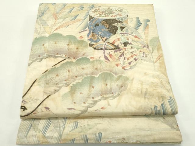 平和屋着物＊夏物　アンティーク　大正ロマン　丸帯　龍　吉祥松文　銀彩　正絹　逸品　CABK6801rv